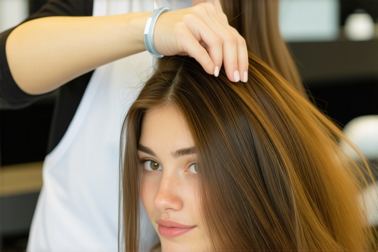 Hair coloring service in progress